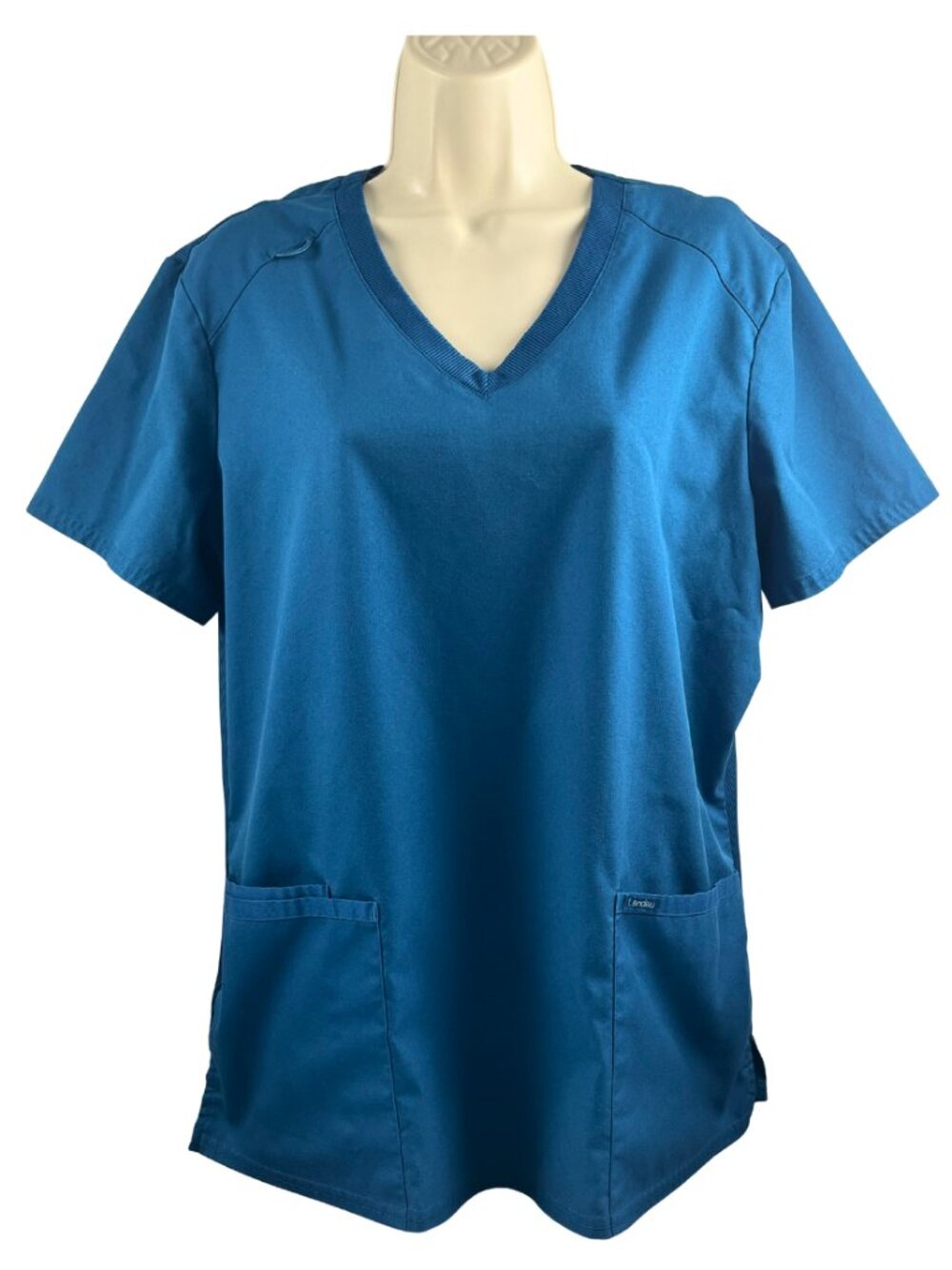 Landau Proflex Scrub Top Women's Large Blue V Neck Stretch Medical Uniform